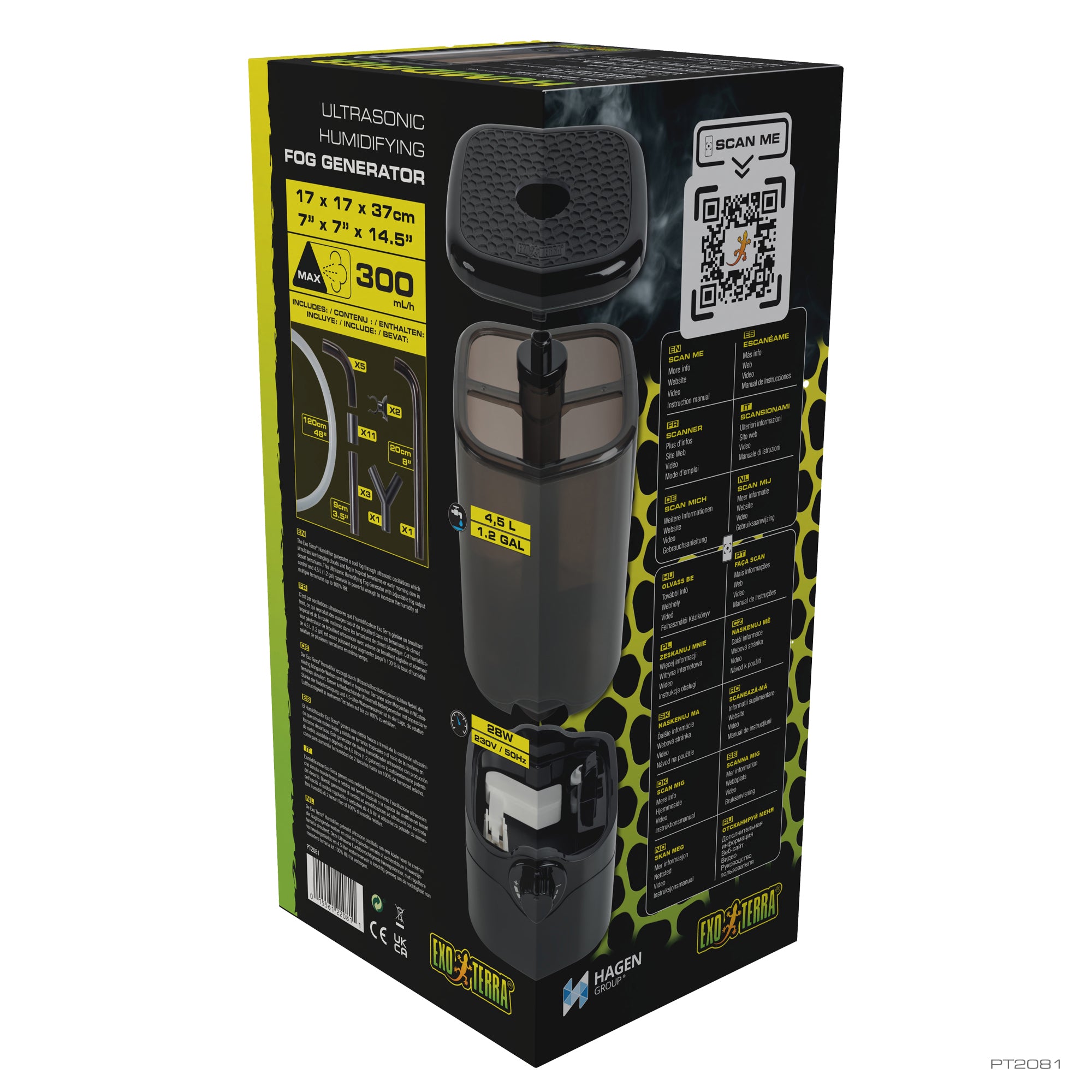 Humidificateur Exo Terra - Générateur de brouillard ultrasonique 7x7x14,5" - 300 ml/h