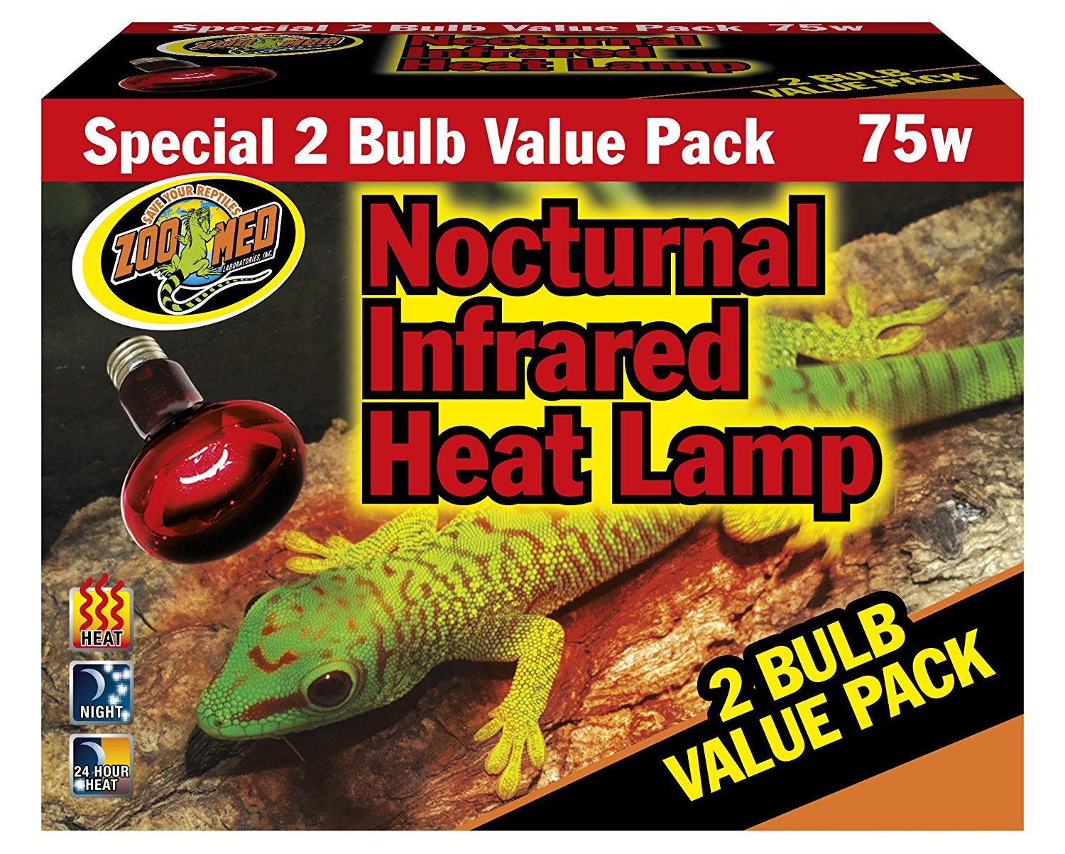 Lampe chauffante infrarouge nocturne Zoo Med 75 watts (lot de 2)