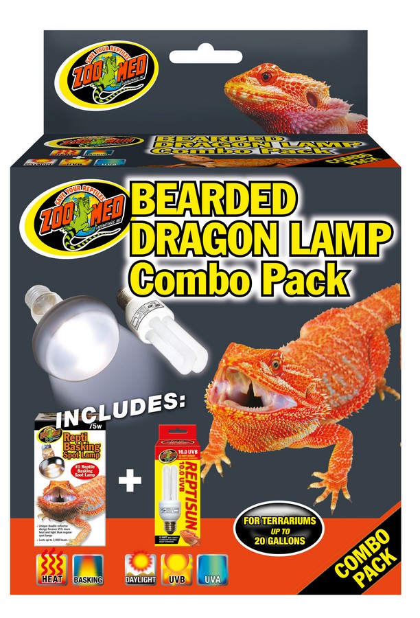 Pack combiné Zoo Med pour agame barbu : lampe de bronzage 75 W + mini UVB 10,0