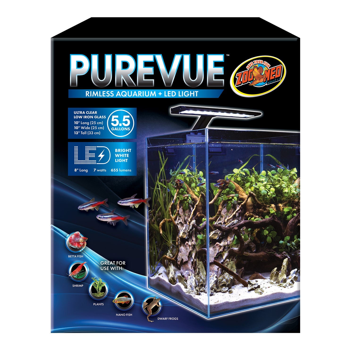 Zoo Med Purevue Rimless Aquarium w/ LED light