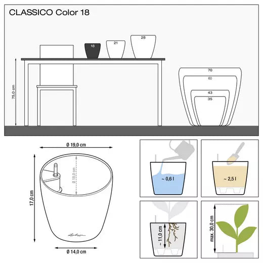 18 litre plant pot dimensions Lechuza Classico 18 Self-Watering Pot