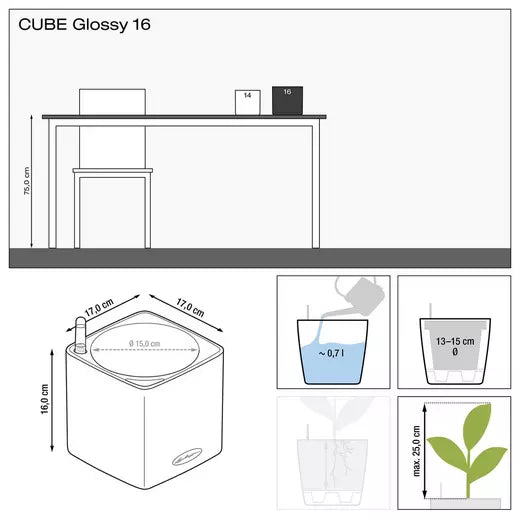 Lechuza Cube Glossy 16 Self-Watering Pot