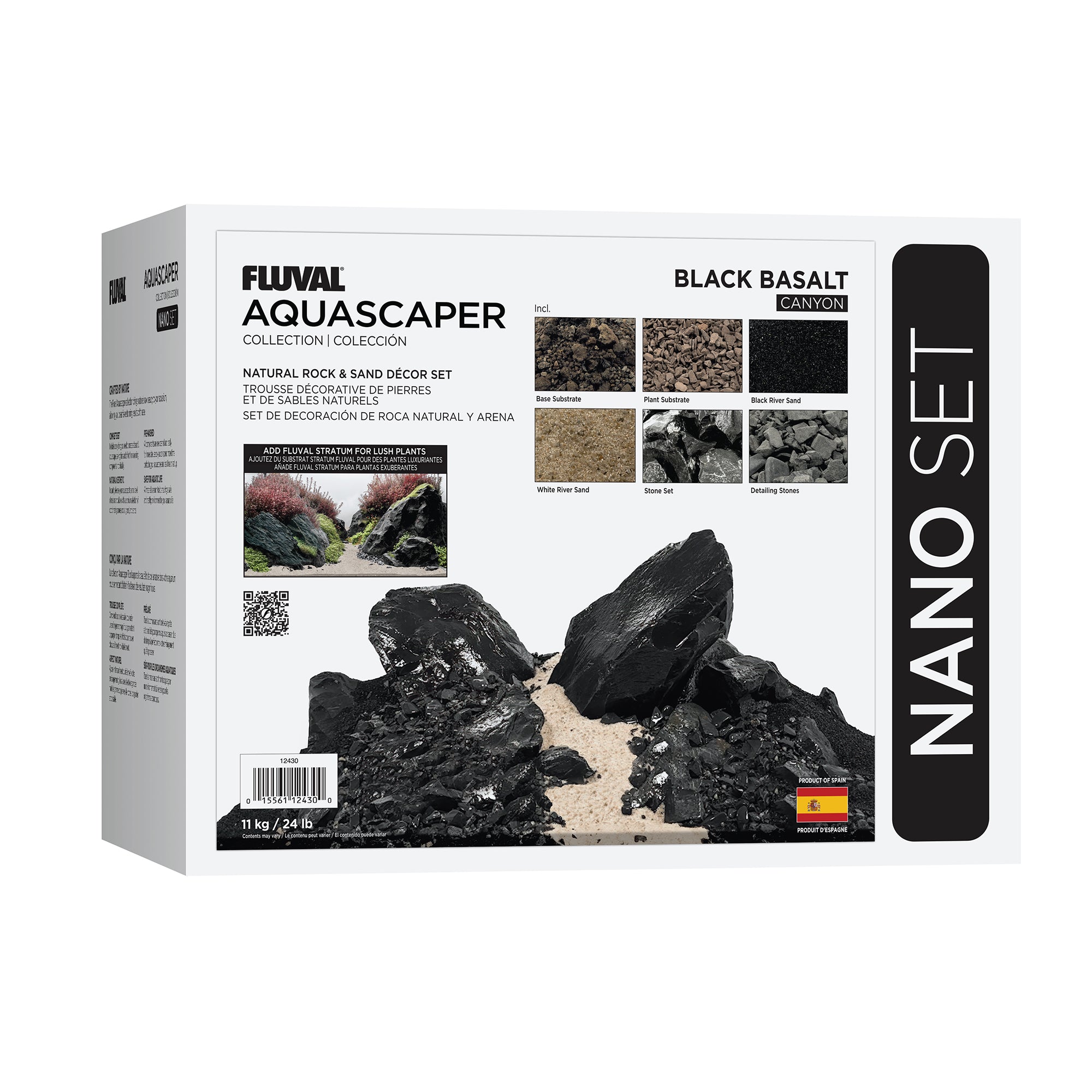 Fluval Black Basalt Aquascaper Natural Rock & Sand Décor - Nano Set