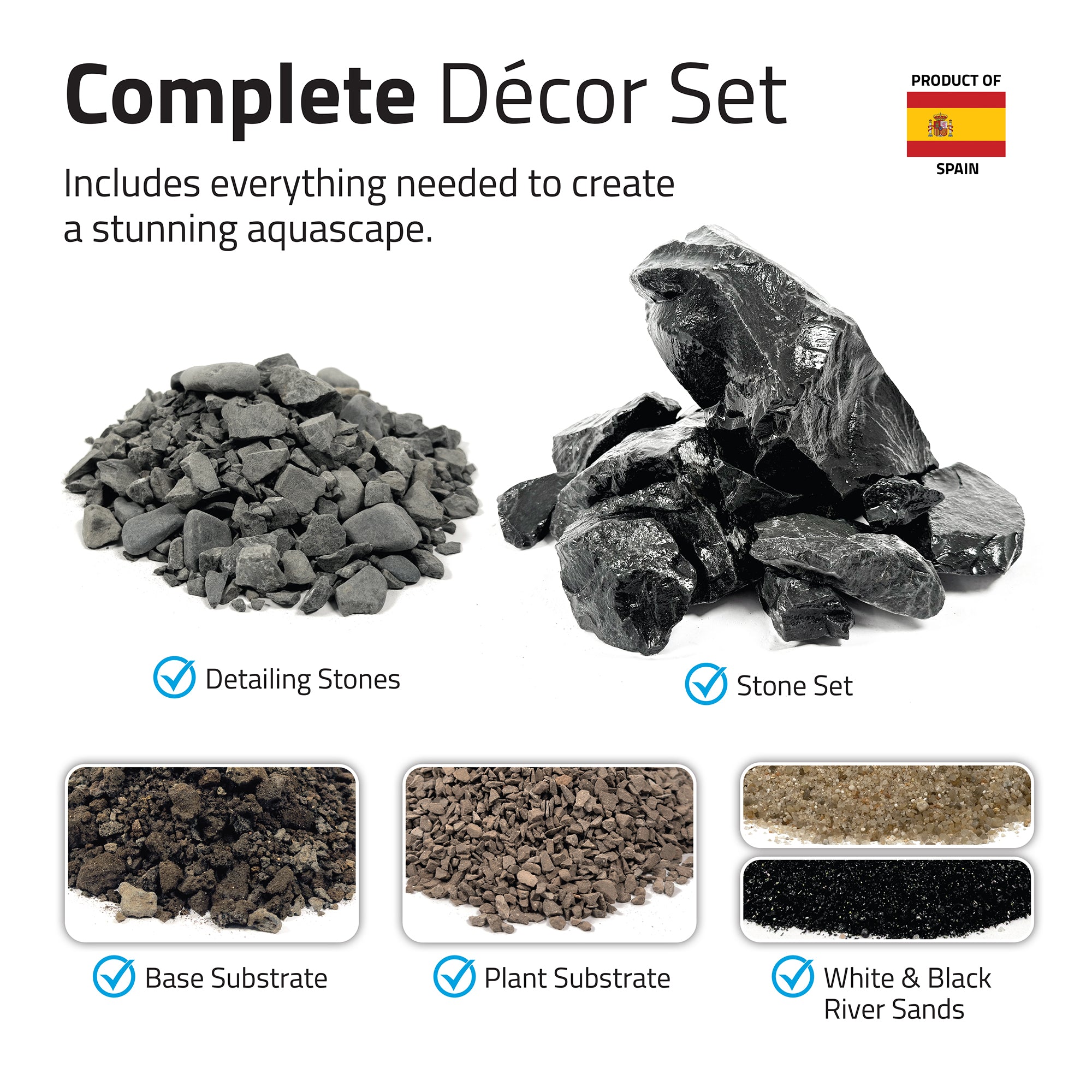 Fluval Black Basalt Aquascaper Natural Rock & Sand Décor - Nano Set