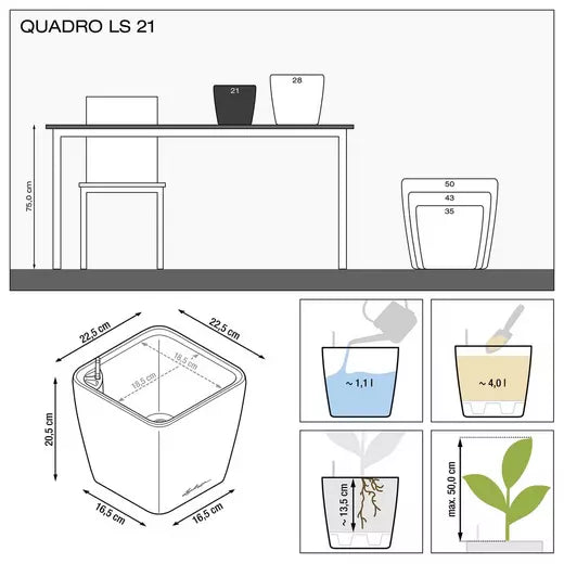 Lechuza Quadro LS 21 Self-Watering Pot