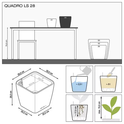 Lechuza Quadro LS 28 Self-Watering Pot