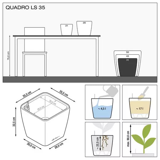 Lechuza Quadro LS 35 Self-Watering Pot