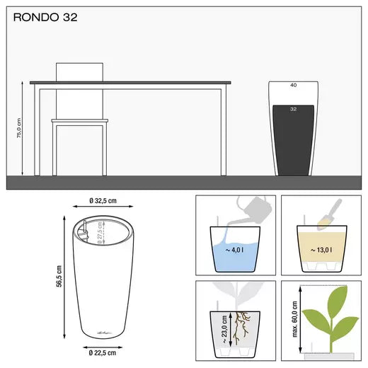 Lechuza Rondo 32 Self-Watering Pot